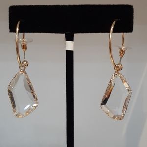Gold Hoops with Dangling Crystal